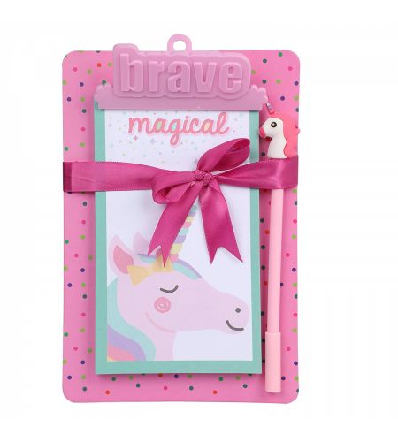 Colorful Unicorn Stationery A5 Clipboard Set with 50 Pages Writing Notepad and Pen for Kids and Children (Pink)