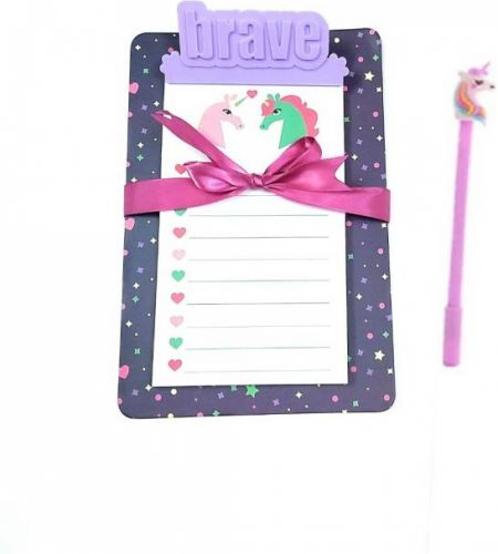 Colorful Unicorn Stationery A5 Clipboard Set with 50 Pages Writing Notepad and Pen for Kids and Children (Purple)