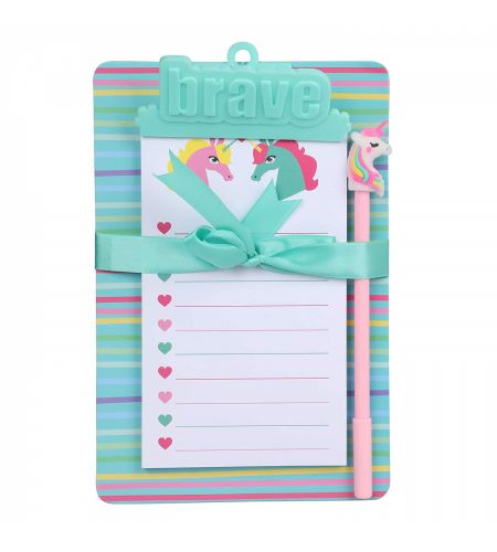 Colorful Unicorn Stationery A5 Clipboard Set With 50 Pages Writing Notepad And Pen For Kids And Children (Green)