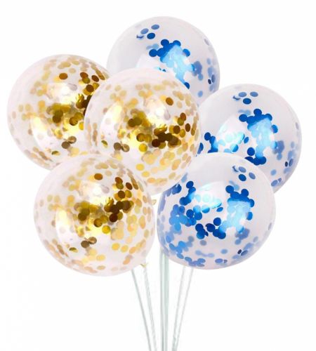 Gold & Blue Confetti Balloons - Pack Of 20 Pcs