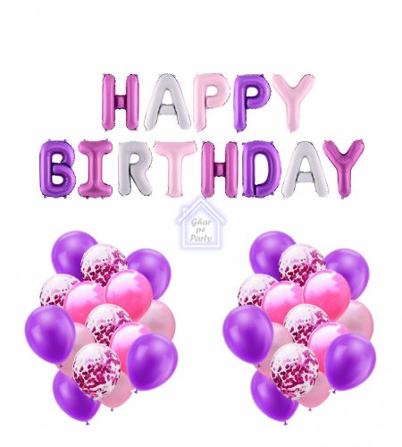 Happy Birthday Purple & Mix Pink - 61pcs Pack