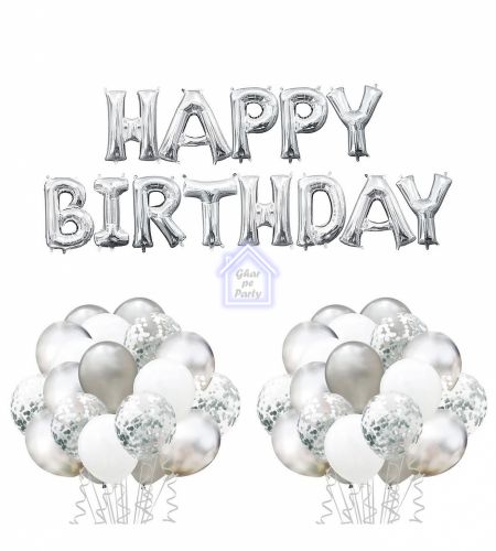 Happy Birthday White & Silver - 51pcs Pack