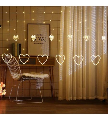 Heart Curtain Lights - 12 Heart