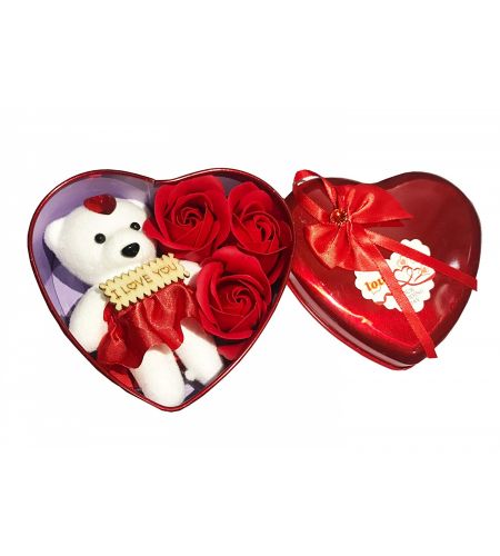 Heart Shape Gift Box And Teddy And Rose