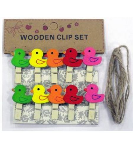 Mini Wooden Duck Clips With Rope