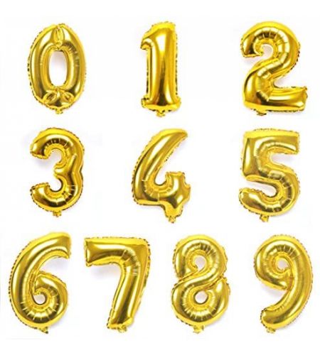 Number 0 To 9 - 16 Inch - Gold Foil Balloons