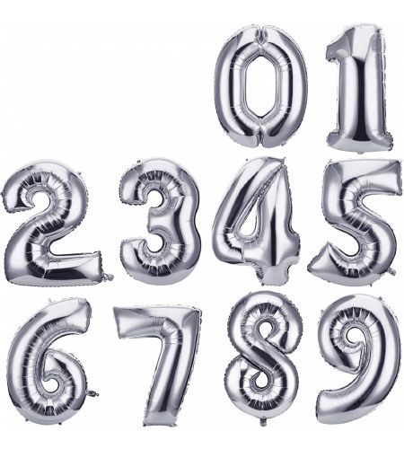 Number 0 To 9 - 32 Inch - Silver Foil Balloons