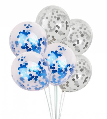 Silver & Blue Confetti Balloons - Pack Of 20 Pcs
