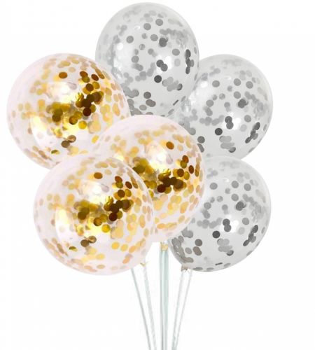 Silver & Gold Confetti Balloons - Pack Of 20 Pcs