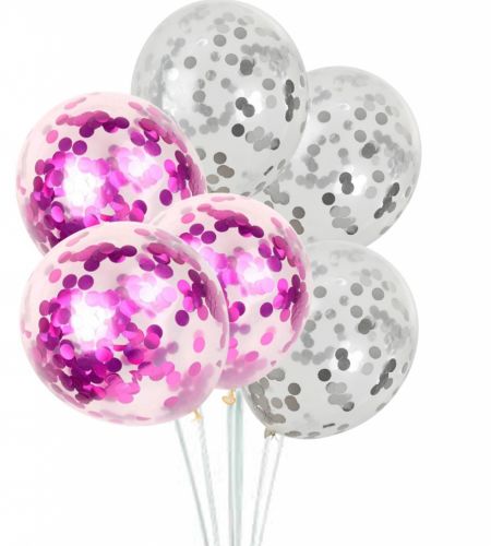Silver & Pink Confetti Balloons - Pack Of 20 Pcs