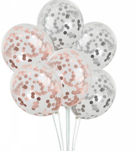 Silver & Rose Gold Confetti Balloons - Pack Of 20 Pcs