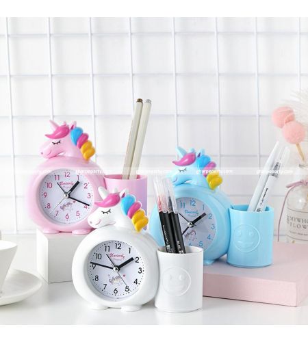 Unicorn Alarm Table Clock with Pen Pencil Stand