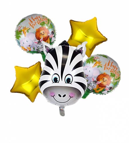 Zebra Head Foil Balloon Set Of 5 Pcs